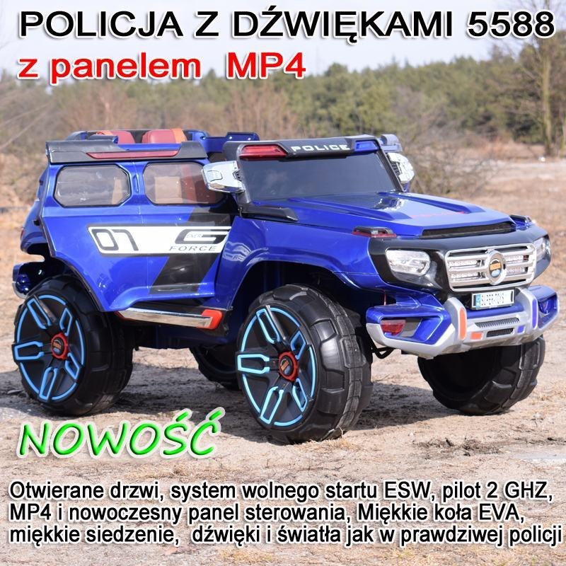 MEGA POLICJA Z DŹWIĘKIEM, MIĘKKIE KOŁA, MIĘKKIE SIEDZENIE, PANEL MP4/HJ5588