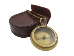 Kompas mosiężny z łańcuszkiem w skórzanym etui - Com-0470